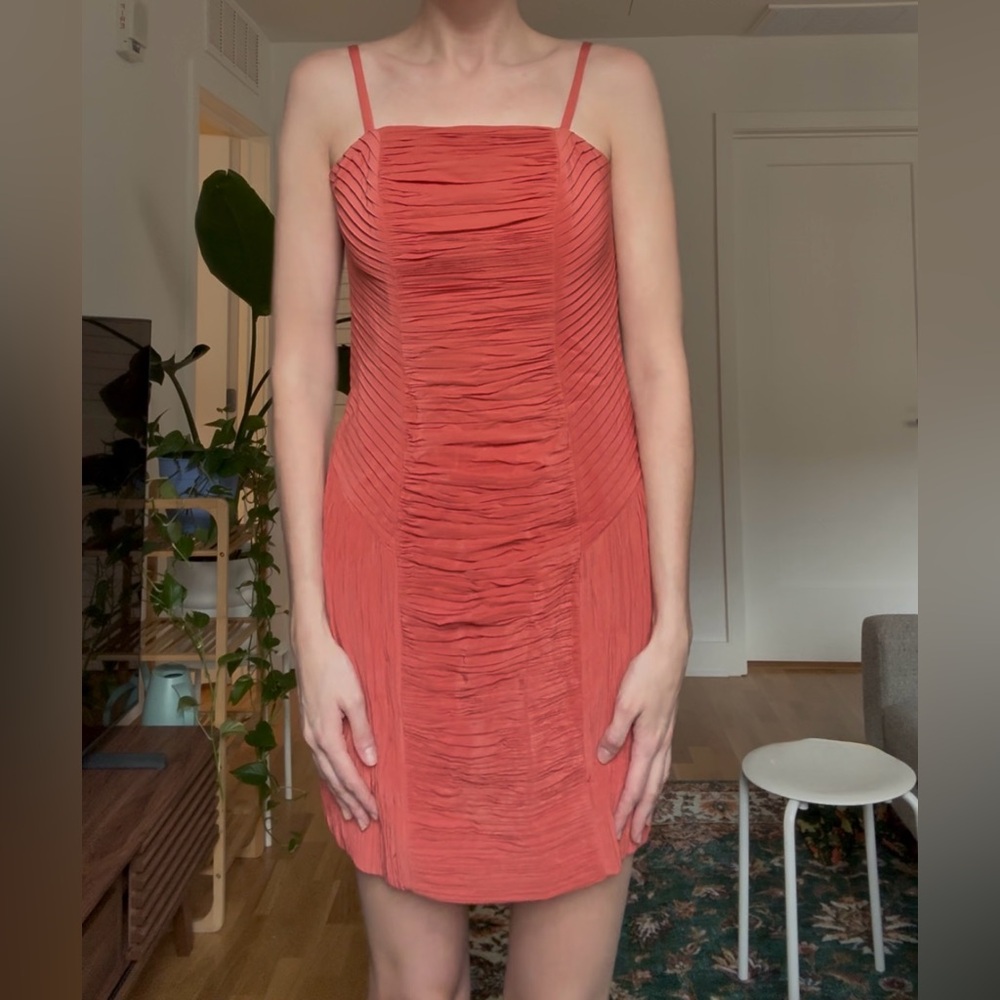 Carlos Miele | Ruched Cocktail Dress | Coral Pink